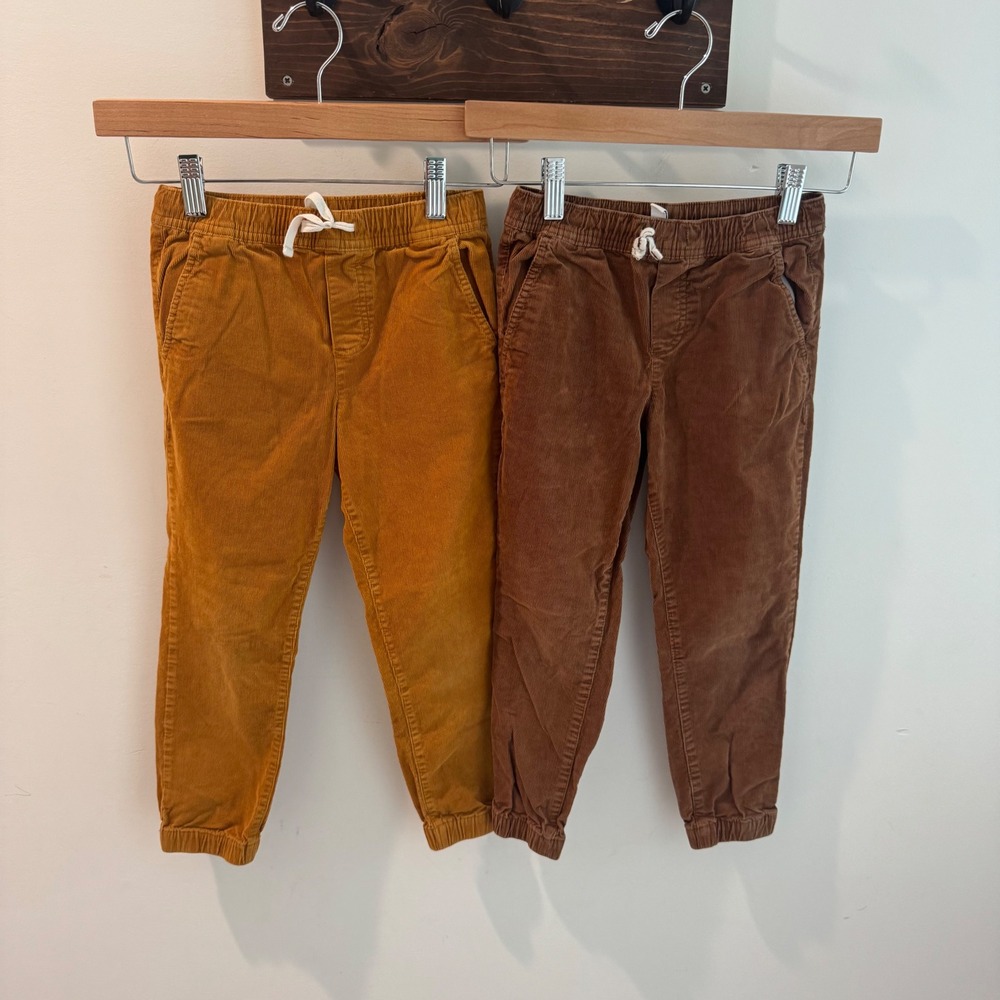 Janie and Jack Boys Corduroy Jogger Pants Bundle X2 Mustard Brown Size 6